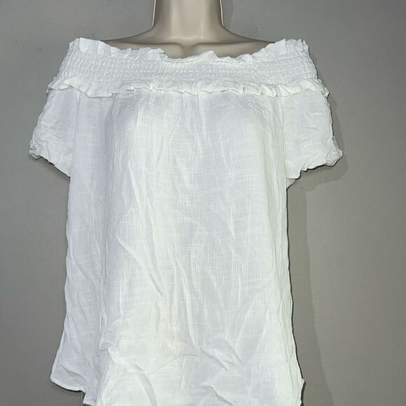 Tommy Hilfiger Women's Blouse White Top Off The Shoulder Ruffled XS - Picture 1 of 8